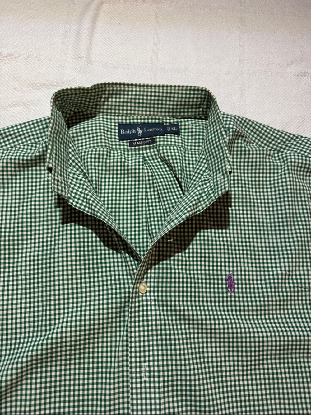 Ralph Lauren Ventage, men, XL,  Green Gingham Button-Down Shirt with Purple Pony